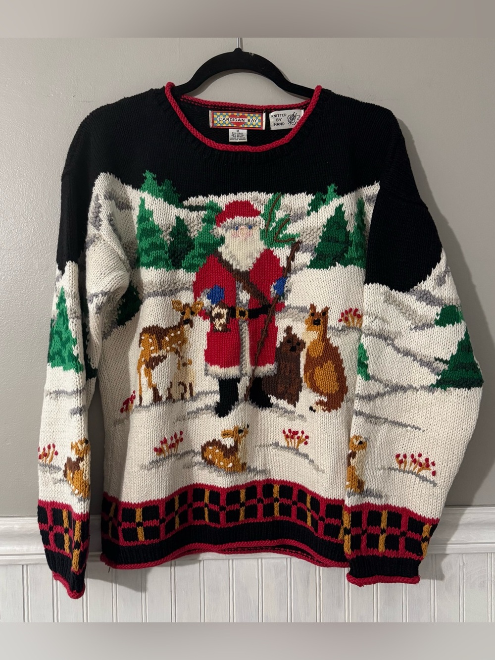 Vintage Cardigan Bay Santa Woodland Ugly Christmas Sweater Women’s Size M